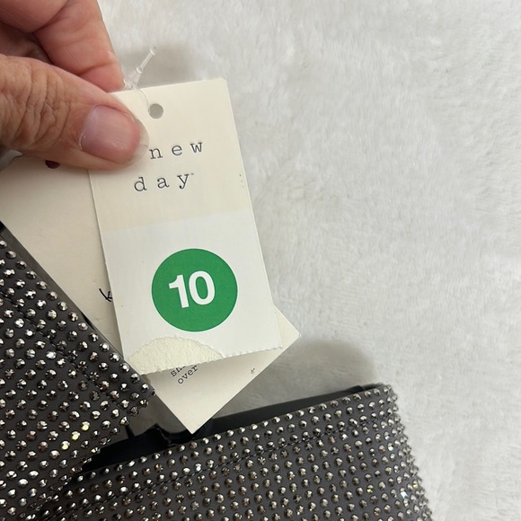 A New Day Silver Gunmetal Grey Ankle Booties with Block Heel and Rhinestones - Picture 3 of 16